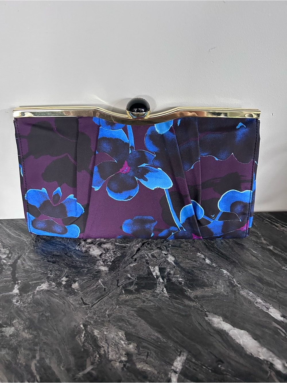 Purple Floral Evening Clutch with Blue Accents